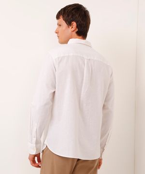 camisa comfort com linho manga longa off white