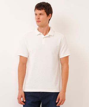 polo comfort com botão texturizada off white