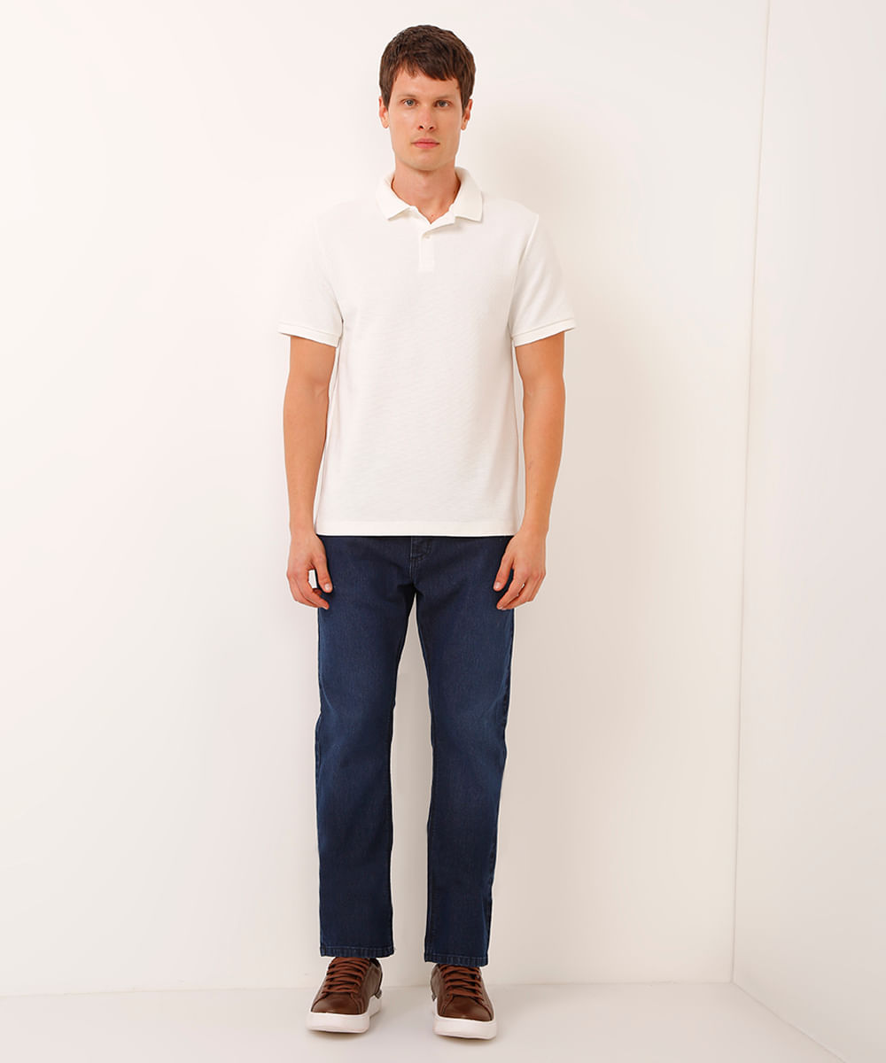 polo comfort com botão texturizada off white