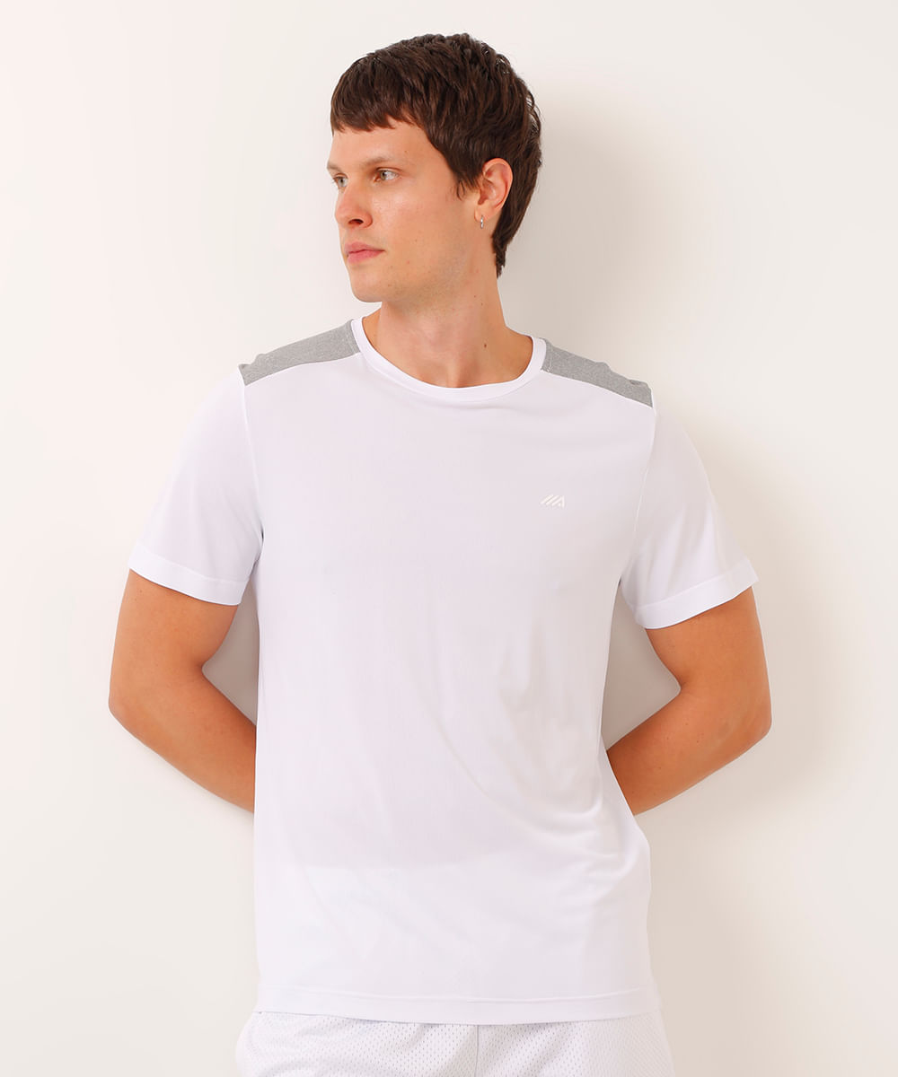 camiseta manga curta bicolor esportiva ace branca