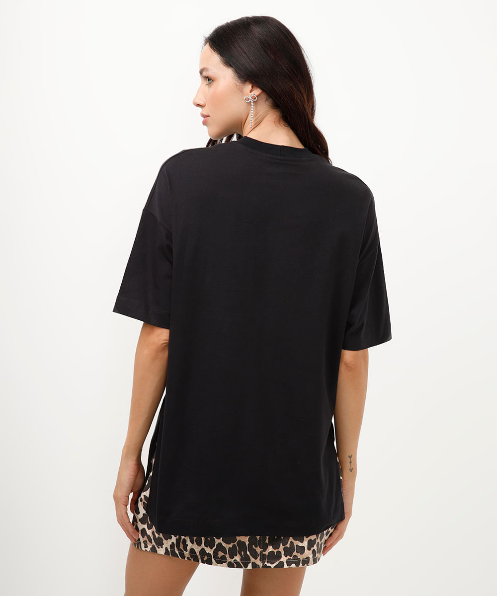 camiseta de algodão ac dc manga curta preto