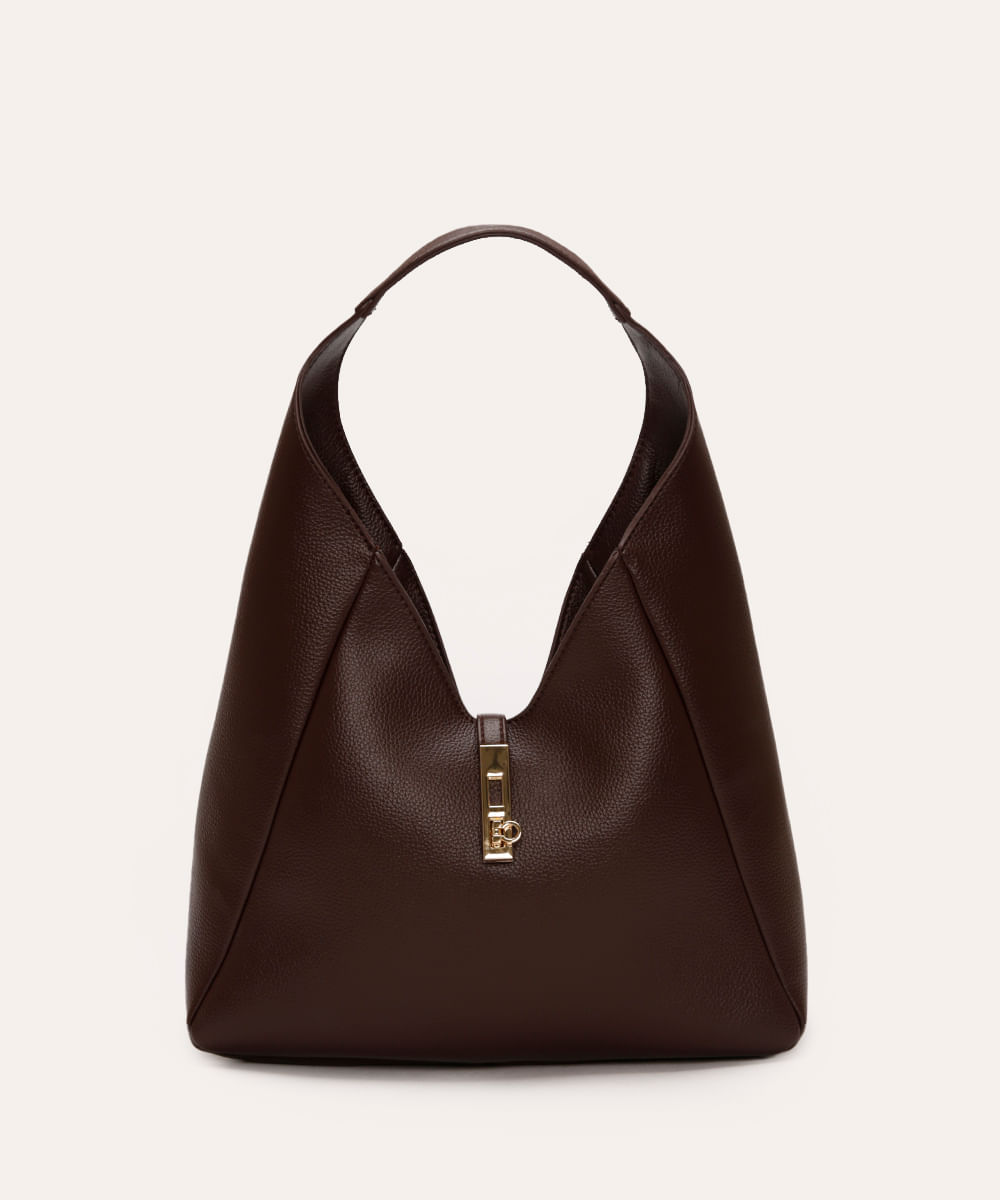 bolsa shoulder com fecho de metal marrom