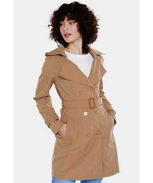 Casaco Trench Coat Caramelo Forrado com Cinto Sob