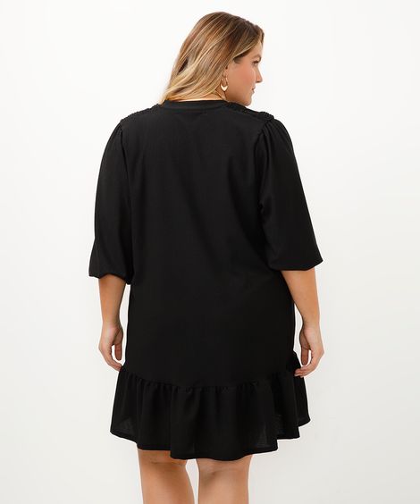 vestido texturizado mangas bufantes plus size preto
