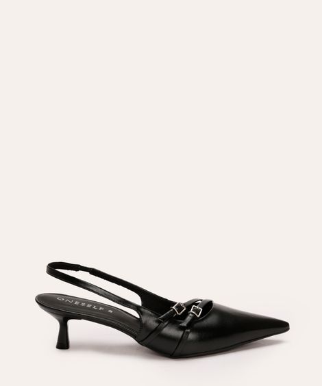 scarpin com fivelas salto fino baixo oneself preto