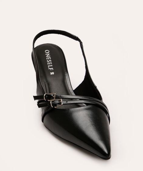 scarpin com fivelas salto fino baixo oneself preto