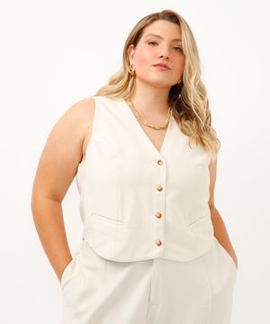 colete de alfaiataria plus size bege