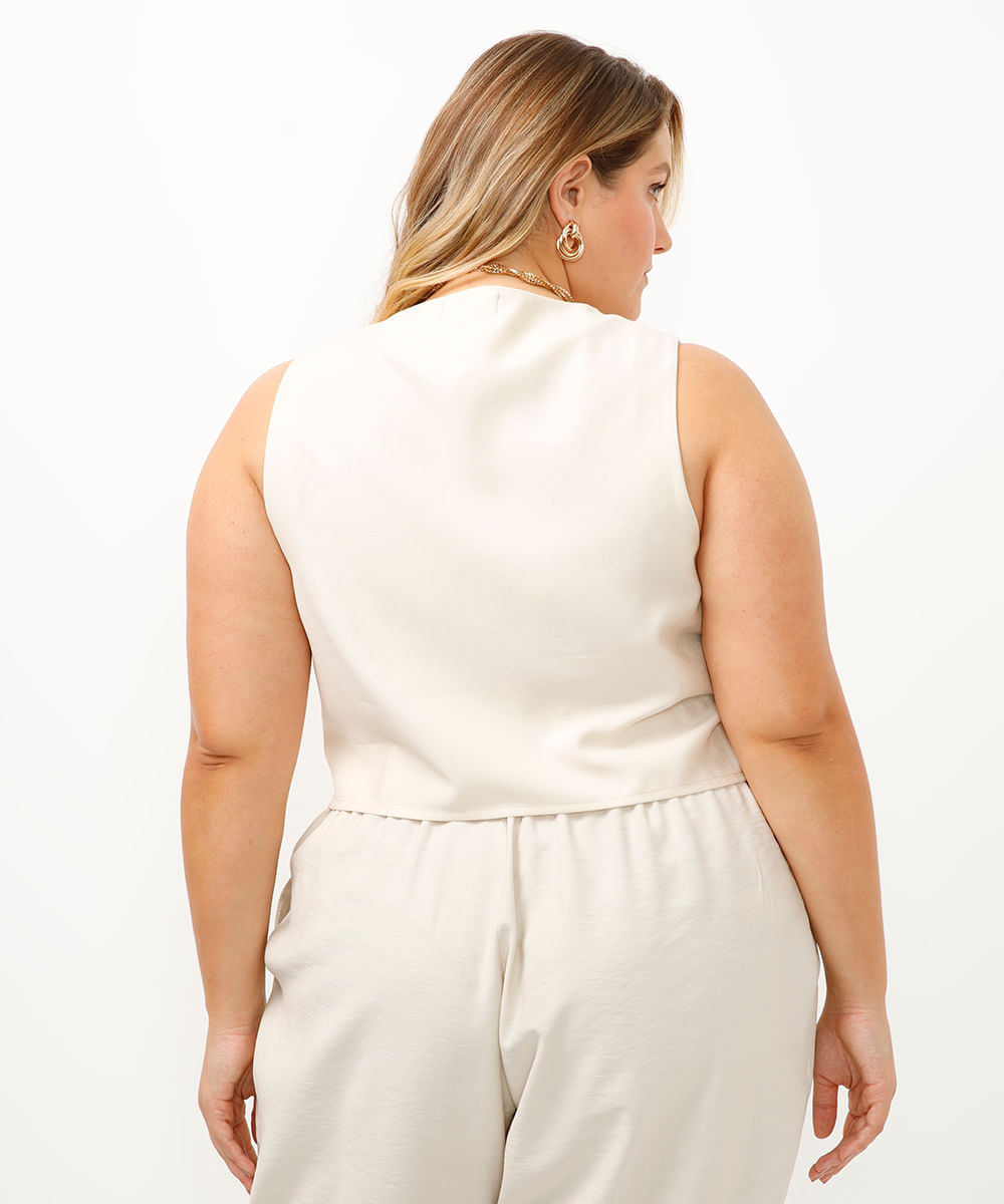 colete de alfaiataria plus size bege
