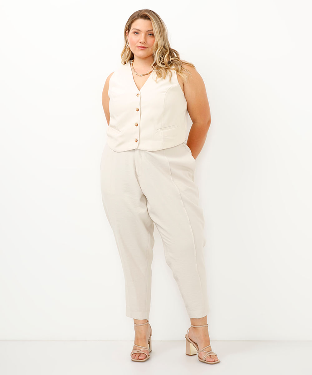 colete de alfaiataria plus size bege