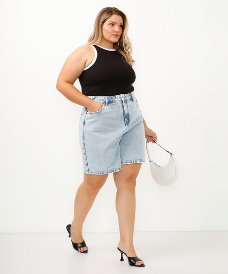 bermuda mom jeans plus size azul
