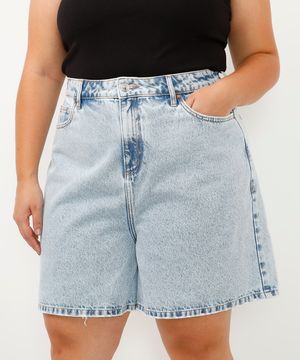 bermuda mom jeans plus size azul