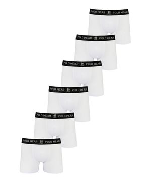 Kit 6 Cuecas Boxer Algodão Polo Wear Branco