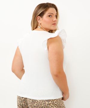 blusa de algodão plus size babados off white