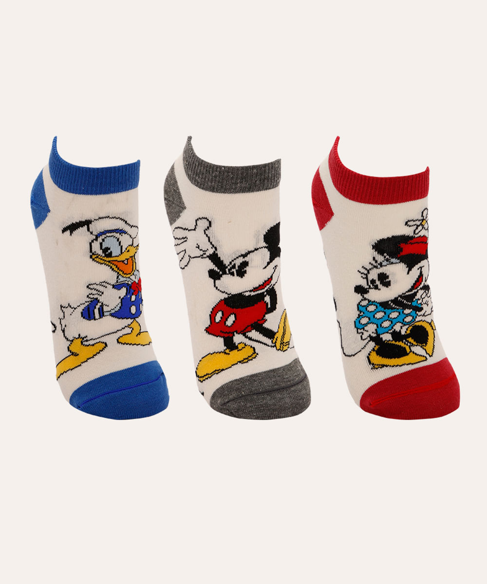 kit 3 pares de meias turma do mickey colorida