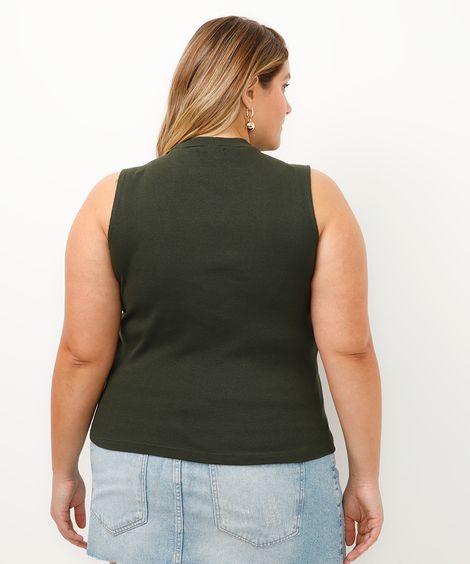 regata plus size gola alta verde militar