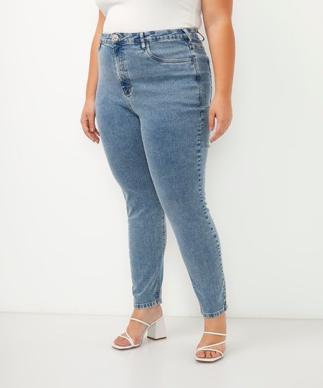 calça mom jeans plus size azul