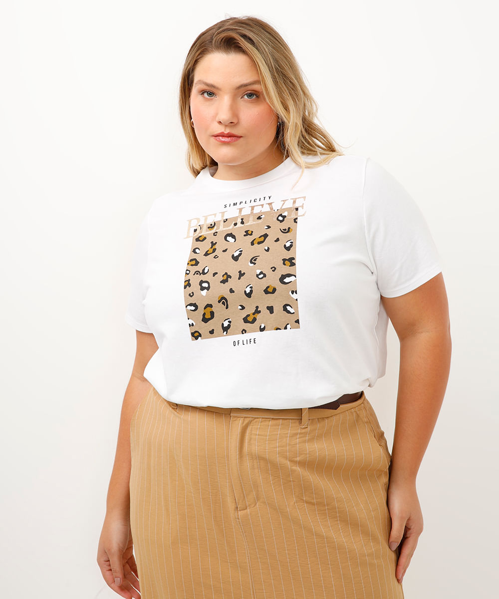 camiseta de algodão belive plus size off white