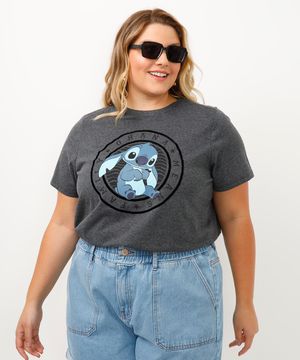 camiseta stitch plus size cinza mescla