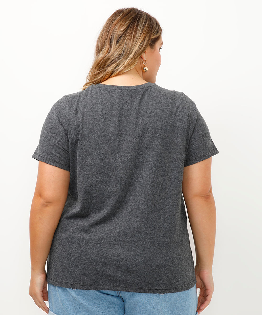 camiseta stitch plus size cinza mescla