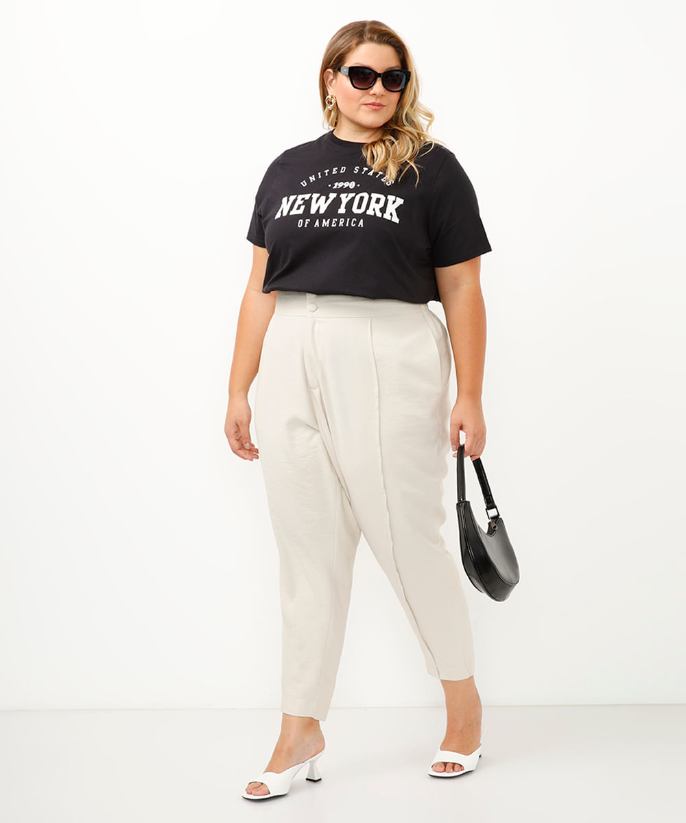 camiseta de algodão plus size new york preta