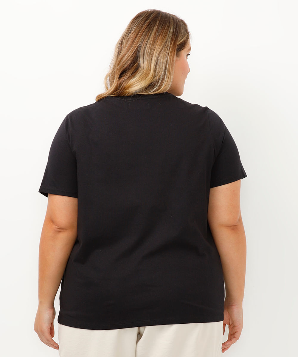 camiseta de algodão plus size new york preta