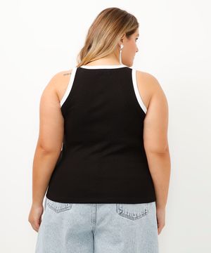 regata plus size de algodão canelada preto