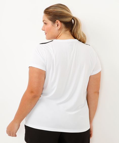 camiseta com listras plus size esportiva branca