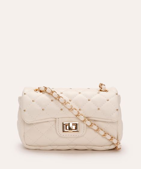 bolsa crossbody matelassê com tachas preto  off white
