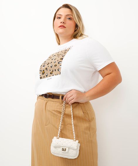 bolsa crossbody matelassê com tachas preto  off white