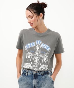 camiseta de algodão guns n roses com brilho preto