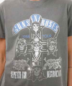 camiseta de algodão guns n roses com brilho preto