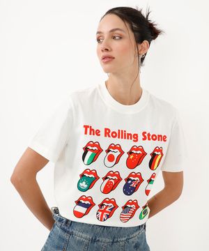 camiseta de algodão rolling stones manga curta off white