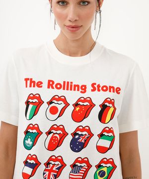 camiseta de algodão rolling stones manga curta off white