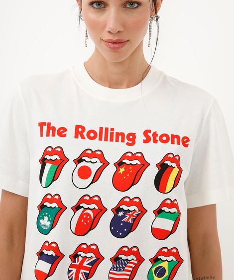 camiseta de algodão rolling stones manga curta off white