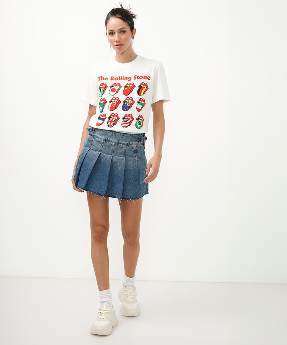 camiseta de algodão rolling stones manga curta off white