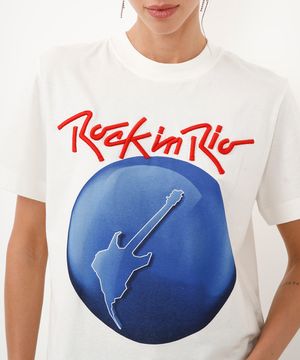 camiseta de algodão rock in rio manga curta off white