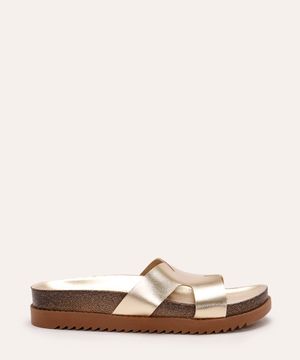 rasteirinha flatform metalizada dourada