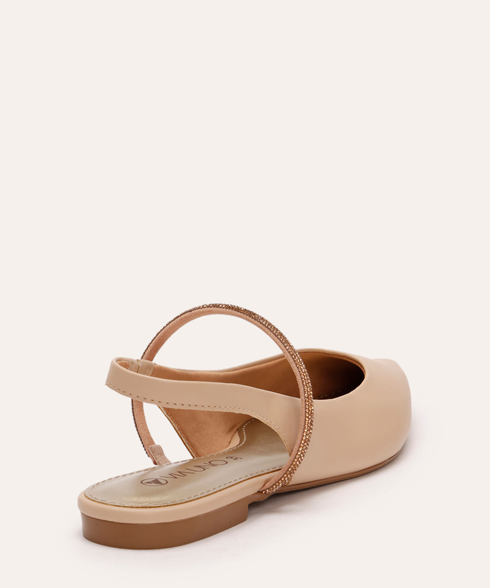 sapatilha bico fino com strass via uno bege