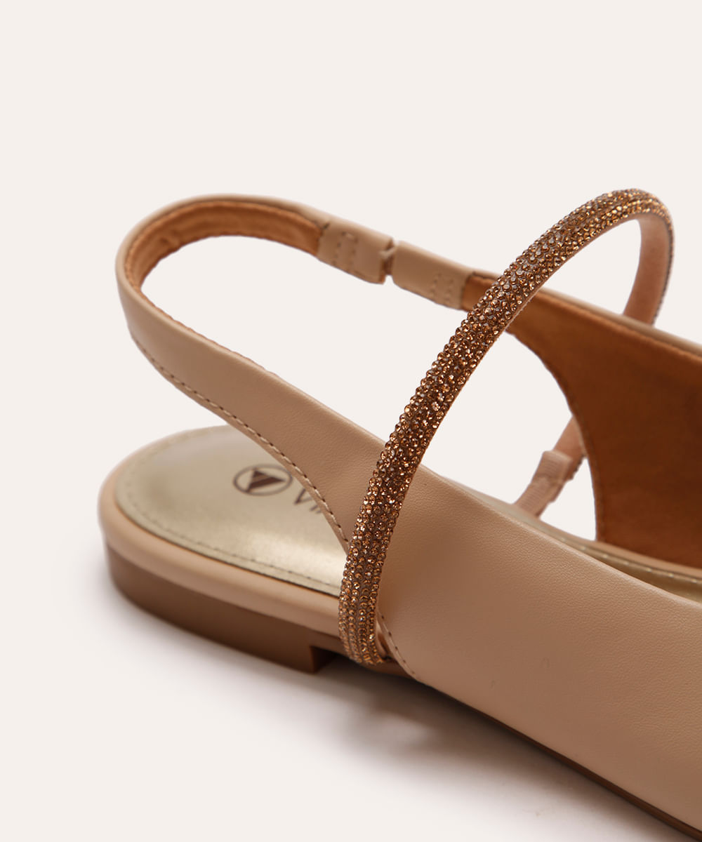 sapatilha bico fino com strass via uno bege