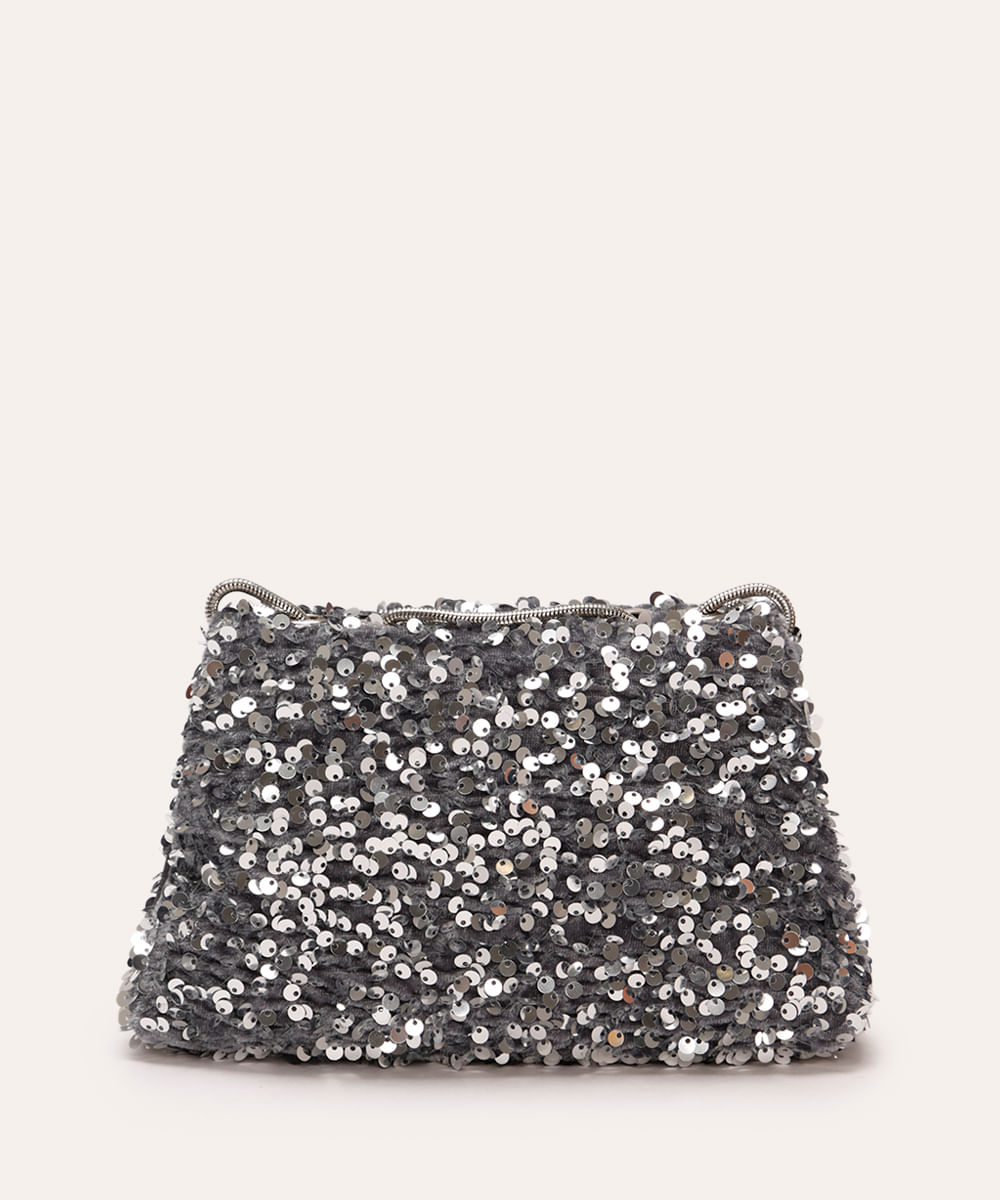 bolsa crossbody de paête com corrente prateado
