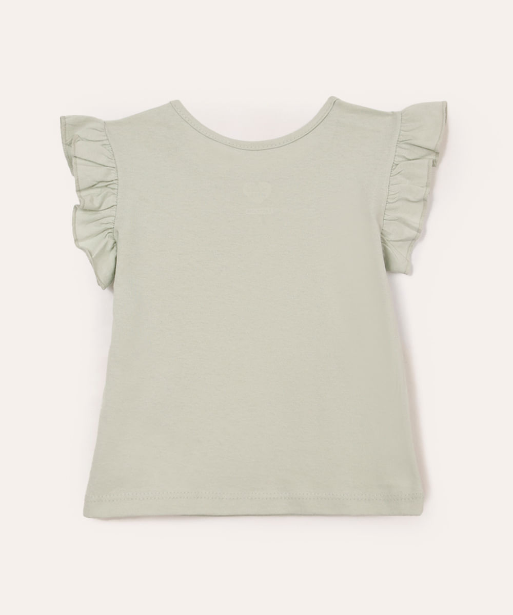 blusa de algodão infantil unicórnio com babado verde