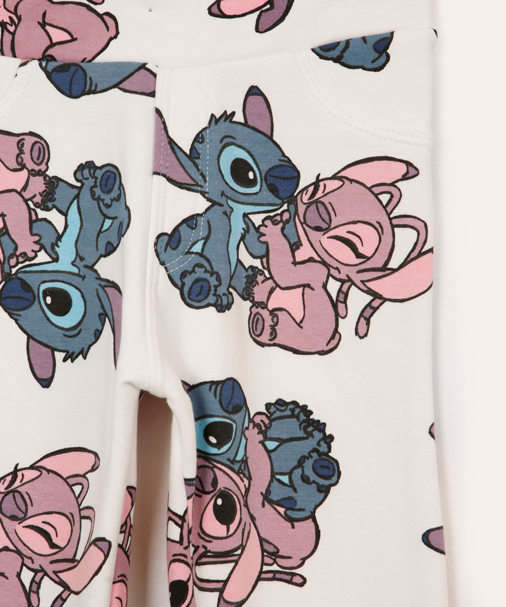 calça legging de moletom infantil stitch off white