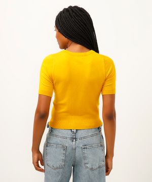 cropped de tricot manga curta amarelo