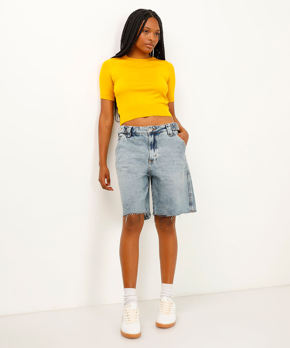 cropped de tricot manga curta amarelo