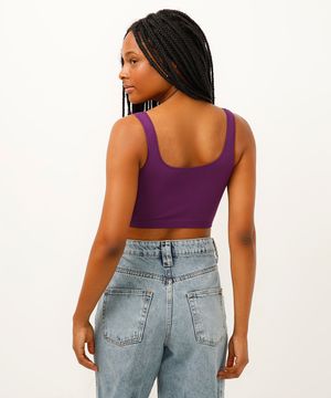 cropped básico de poliamida areia - roxo escuro