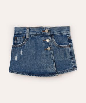 short saia jeans infantil com botões azul