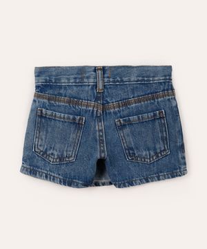 short saia jeans infantil com botões azul