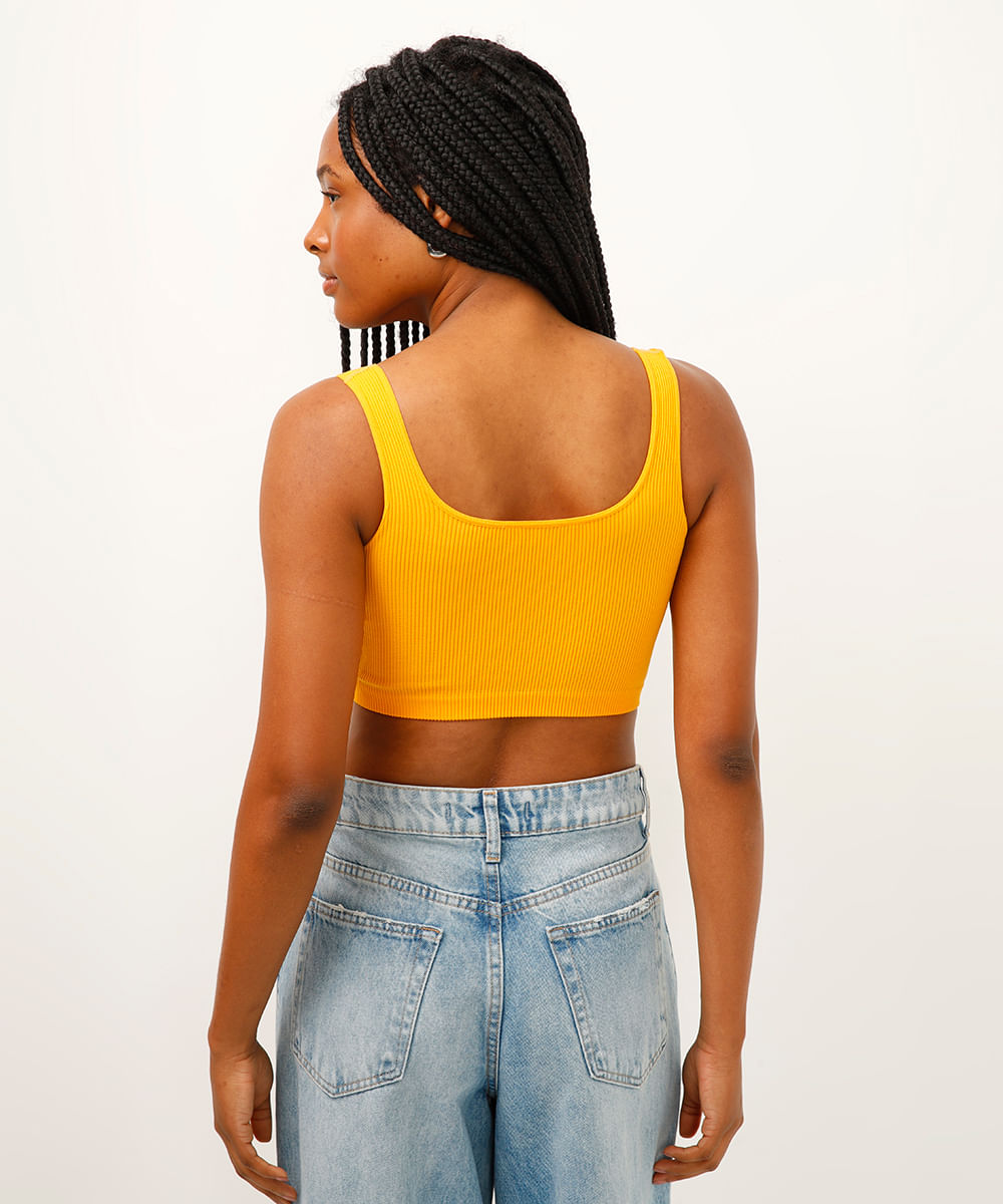 cropped básico de poliamida areia - amarelo sol