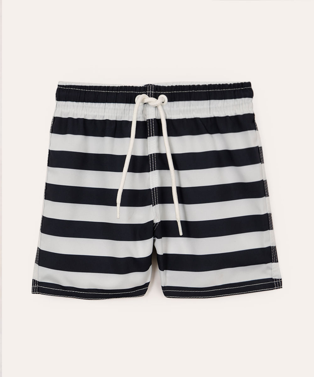 short infantil listrado com cordão azul
