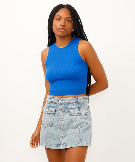 cropped halterneck de poliamida azul